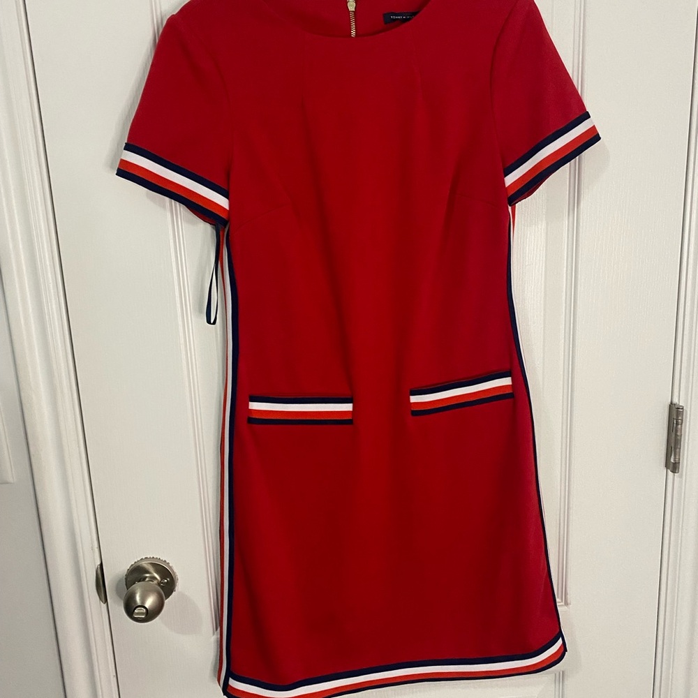 Tommy Hilfiger Striped Trim Red Dress